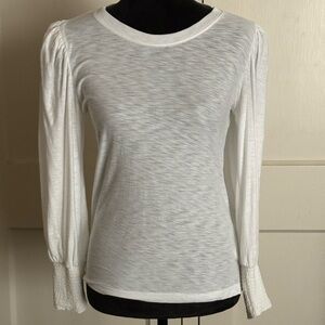 Nation Ltd White Long Sleeved Tee Puffed Shoulder Pads Crew Neck Size S Cotton